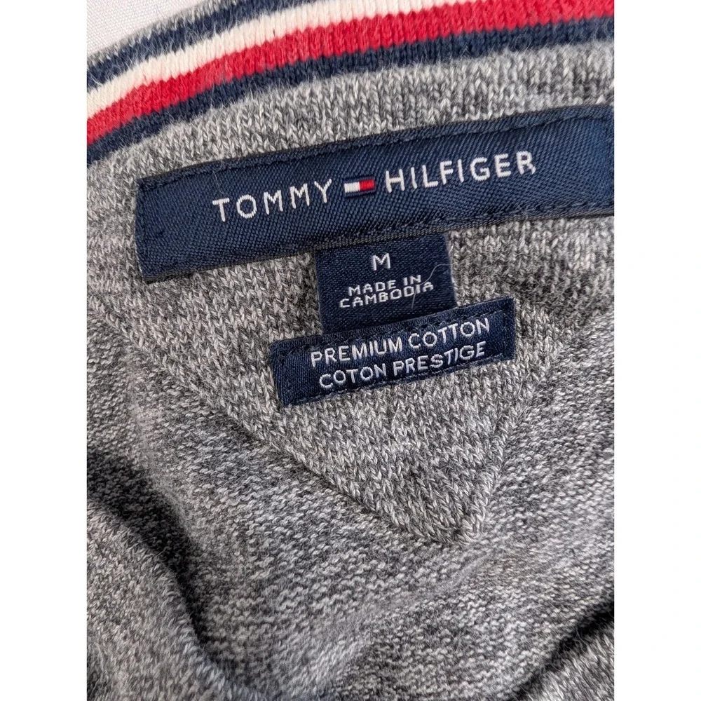 Tommy Hilfiger Knit M Gray Sweater Soft Comfort Cotton Pullover Embroidered Logo